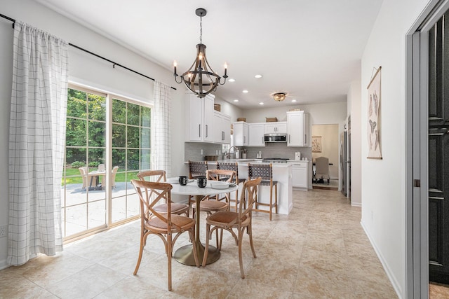 4844 Ontario Dr, Buchanan, MI 49107 - dining space featuring a chandelier, light tile patterned floors, and recessed lighting