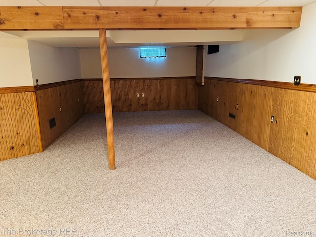 2525 Torrey Grove Ct, Fenton, MI 48430 - basement with wainscoting, wood walls, and carpet flooring