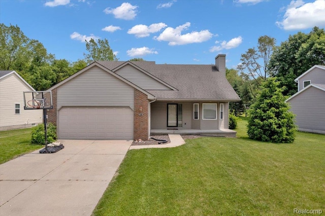 38 Melvin J Ct, Oxford, MI 48371 - view of front of property with an attached garage, driveway, a front yard, and a chimney