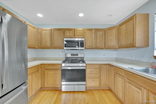 38 Melvin J Ct, Oxford, MI 48371 - kitchen featuring appliances with stainless steel finishes, a sink, light countertops, and light wood-type flooring