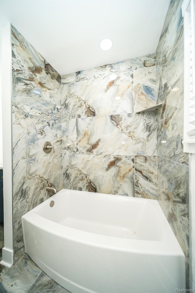 16240 Washburn St, Detroit, MI 48221 - full bath featuring recessed lighting, marble finish floors, and shower / bath combination