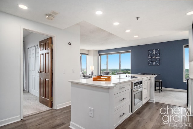 60 Campau Cir NW Unit 2308, Grand Rapids, MI 49503 - kitchen with oven, dark wood-type flooring, white cabinetry, baseboards, and recessed lighting