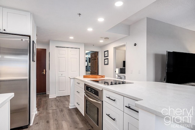 60 Campau Cir NW Unit 2308, Grand Rapids, MI 49503 - kitchen with stainless steel appliances, light wood-type flooring, white cabinetry, light countertops, and recessed lighting