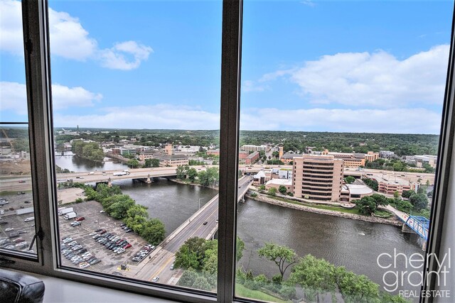 60 Campau Cir NW Unit 2308, Grand Rapids, MI 49503 - water view with a notable bridge and nearby urban area