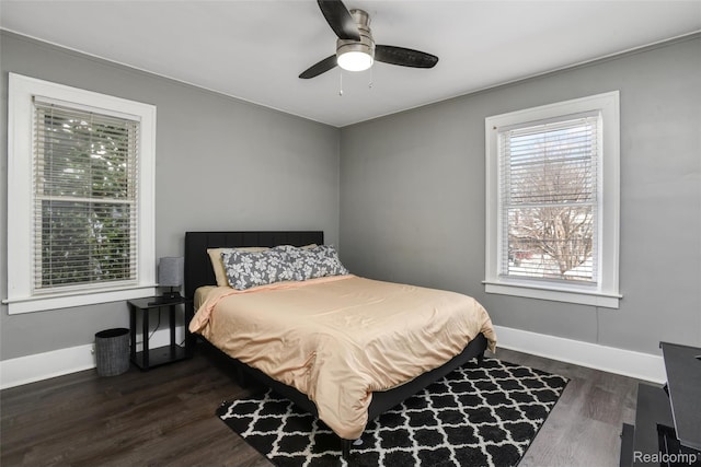 13572 Indiana St, Detroit, MI 48238 - bedroom with dark wood-type flooring, baseboards, and ceiling fan