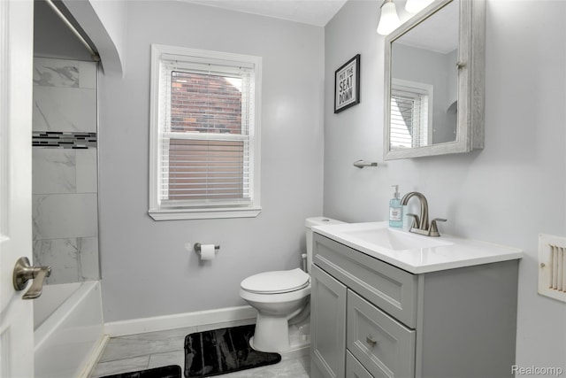 13572 Indiana St, Detroit, MI 48238 - full bathroom featuring marble finish flooring, baseboards, vanity, toilet, and shower / bathtub combination