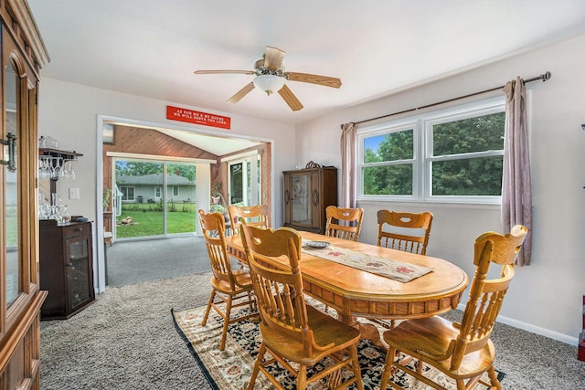 518 Hill Rd, Marshall, MI 49068 - carpeted dining room with a ceiling fan and baseboards