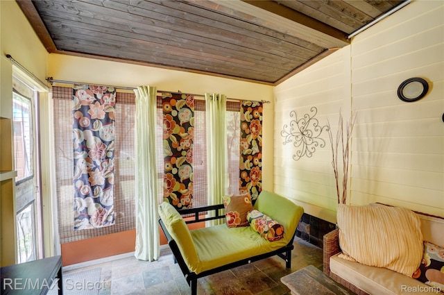 3418 Gratiot Ave, Flint, MI 48503 - living area featuring wooden ceiling and stone finish floors