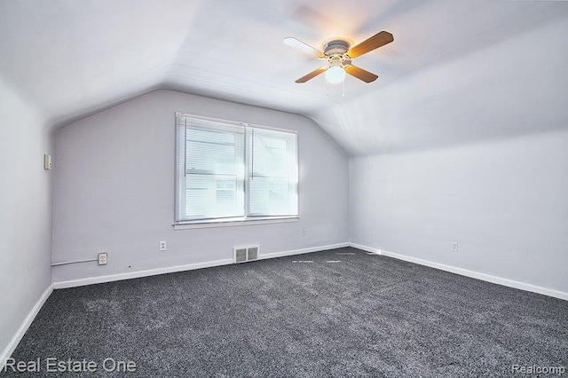 8035 Pinehurst St, Detroit, MI 48204 - additional living space featuring lofted ceiling, ceiling fan, and dark colored carpet