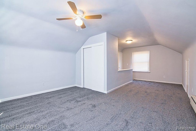 8035 Pinehurst St, Detroit, MI 48204 - additional living space featuring vaulted ceiling, carpet floors, and a ceiling fan