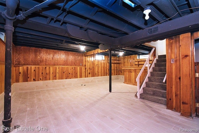 8035 Pinehurst St, Detroit, MI 48204 - finished below grade area featuring wood walls, stairs, and wood finished floors