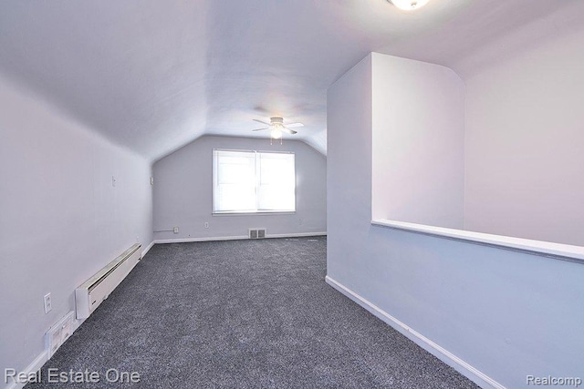 8035 Pinehurst St, Detroit, MI 48204 - bonus room with baseboard heating, lofted ceiling, carpet, and a ceiling fan