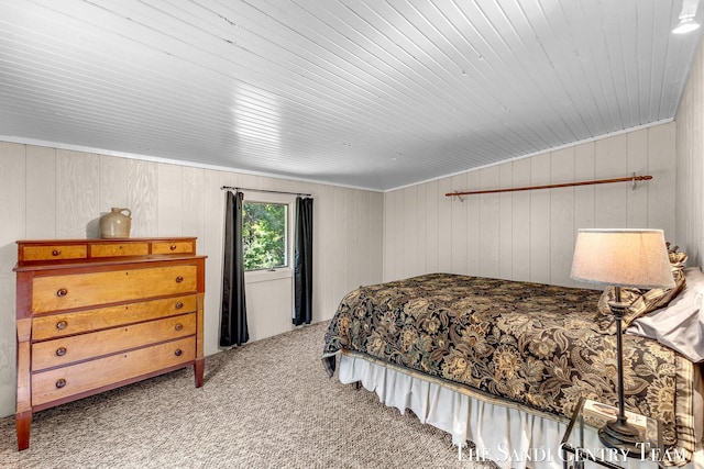 7120 Quarterline Rd, Spring Lake, MI 49456 - bedroom with carpet flooring, wooden walls, and wooden ceiling