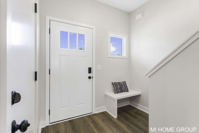 13654 Signature Dr, Holland, MI 49424 - foyer entrance featuring dark wood-style floors and baseboards