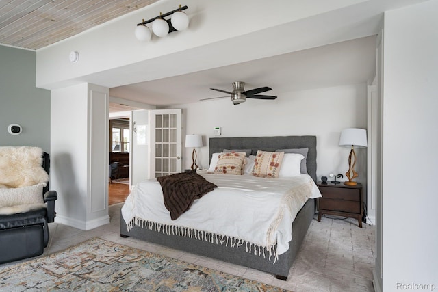 900 Indianwood Rd, Lake Orion, MI 48362 - bedroom with baseboards, wood ceiling, and ceiling fan