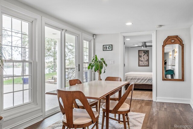 900 Indianwood Rd, Lake Orion, MI 48362 - dining space featuring dark wood finished floors, recessed lighting, baseboards, and a ceiling fan