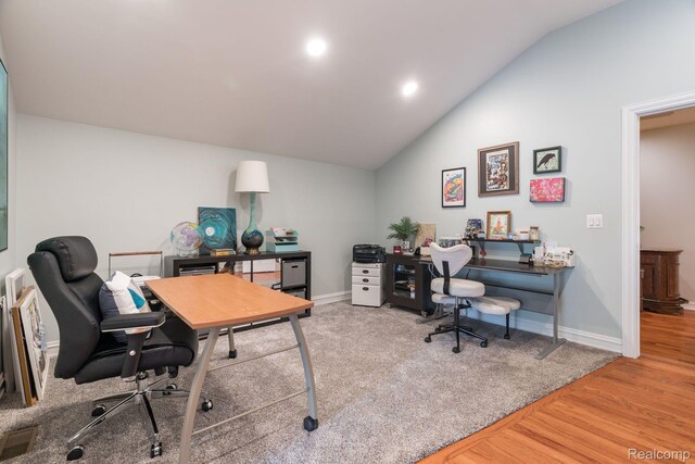 900 Indianwood Rd, Lake Orion, MI 48362 - office space with vaulted ceiling, wood finished floors, baseboards, and recessed lighting
