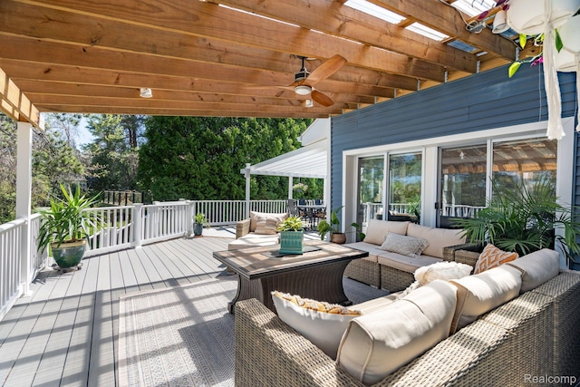 900 Indianwood Rd, Lake Orion, MI 48362 - wooden terrace with an outdoor living space, ceiling fan, and outdoor dining space
