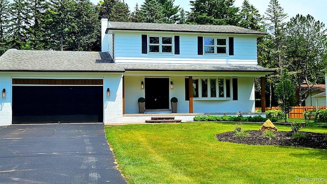 54232 Mound Rd, Shelby Twp, MI 48316 - view of front of property featuring a porch, driveway, an attached garage, a shingled roof, and brick siding