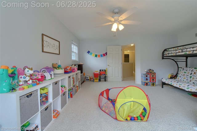 18594 Lawrence Ln, New Boston, MI 48164 - recreation room with a ceiling fan and carpet flooring