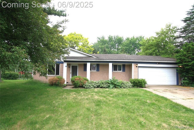 6325 Clarkston Rd, Clarkston, MI 48346 - ranch-style home featuring an attached garage, brick siding, concrete driveway, and a front yard