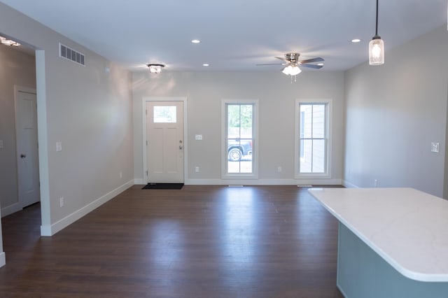103 Diamond Point Ln, New Buffalo, MI 49117 - entryway with recessed lighting, dark wood-style floors, a ceiling fan, and baseboards