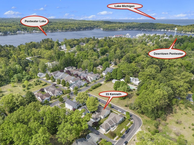 23 Kenneth St, Pentwater, MI 49449 - bird's eye view of a large body of water and a forest