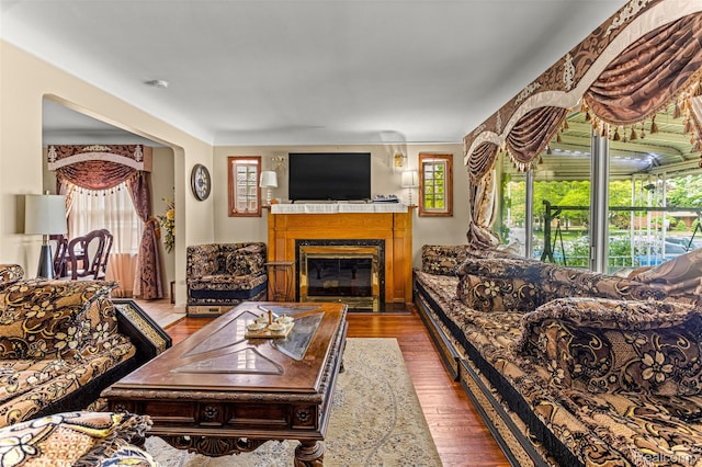 5835 Oakman Blvd, Dearborn, MI 48126 - living room featuring wood finished floors and a glass covered fireplace