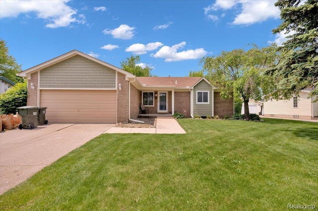 1490 Parke St, Rochester Hills, MI 48307 - ranch-style home featuring brick siding, driveway, an attached garage, and a front yard