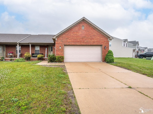 8721 E Park Ridge Cir, Newport, MI 48166 - view of front of house featuring brick siding, a front yard, a garage, concrete driveway, and roof with shingles
