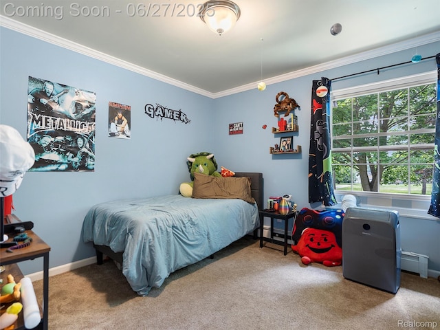 11474 Clairmont Dr, Fenton, MI 48430 - carpeted bedroom with crown molding and baseboard heating