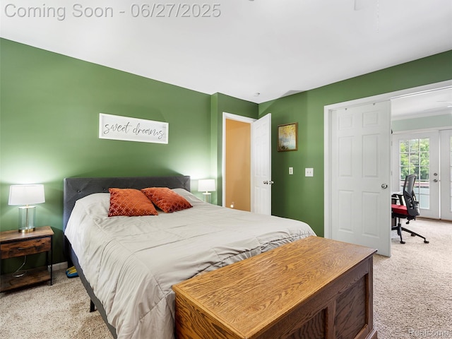 11474 Clairmont Dr, Fenton, MI 48430 - bedroom featuring light colored carpet, french doors, and an office area
