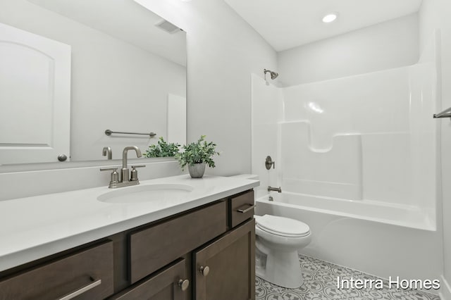 345 Hickory Valley Dr, Kalamazoo, MI 49009 - full bath with vanity, toilet, tile patterned floors, bathing tub / shower combination, and recessed lighting