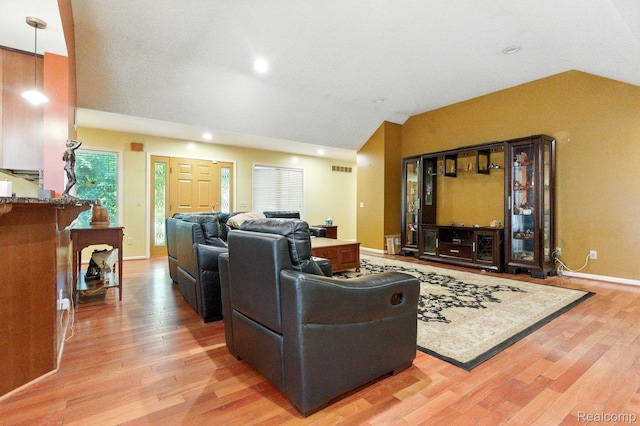 3680 Miller Rd, Ann Arbor, MI 48103 - living room featuring vaulted ceiling, light wood-style floors, and recessed lighting
