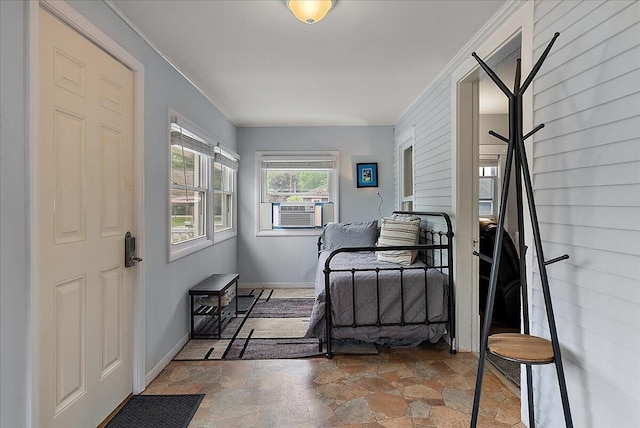 4940 Pottawatamie Path, Watervliet, MI 49098 - bedroom featuring stone finish flooring, cooling unit, and baseboards