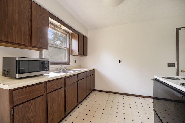6390 Celery St, Kalamazoo, MI 49048 - kitchen with stainless steel microwave, a sink, electric stove, light countertops, and light floors