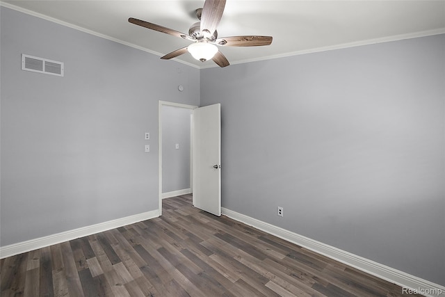 5115 Arden Ave, Warren, MI 48092 - unfurnished room with baseboards, ceiling fan, dark wood-type flooring, and crown molding