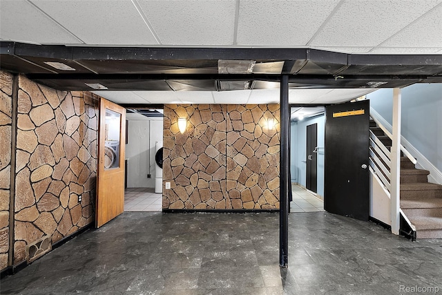 5115 Arden Ave, Warren, MI 48092 - finished below grade area featuring stairway and a paneled ceiling