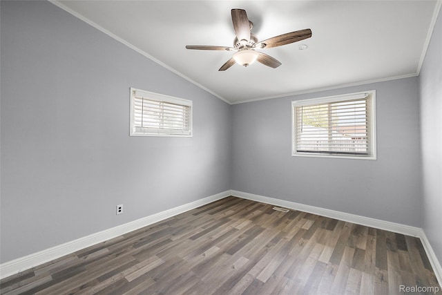 5115 Arden Ave, Warren, MI 48092 - spare room featuring vaulted ceiling, baseboards, wood finished floors, ceiling fan, and ornamental molding
