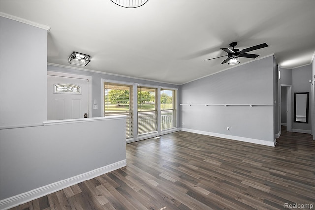 5115 Arden Ave, Warren, MI 48092 - unfurnished living room featuring ornamental molding, baseboards, wood finished floors, and a ceiling fan