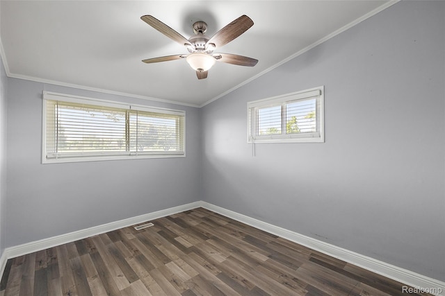 5115 Arden Ave, Warren, MI 48092 - unfurnished room with lofted ceiling, baseboards, dark wood-type flooring, ceiling fan, and ornamental molding