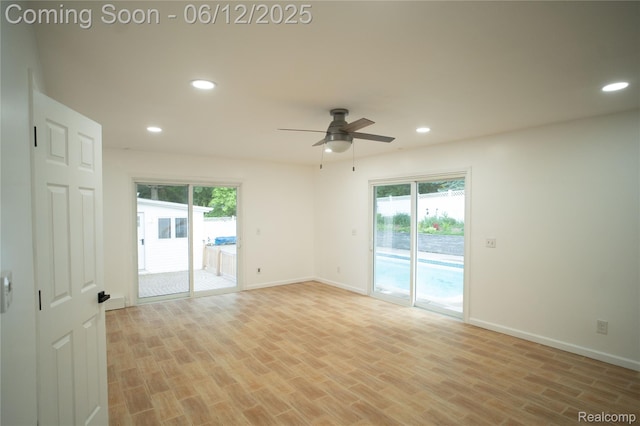 626 Wilwood Rd, Rochester Hills, MI 48309 - unfurnished room with ceiling fan, light wood-style flooring, recessed lighting, baseboards, and plenty of natural light
