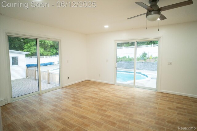 626 Wilwood Rd, Rochester Hills, MI 48309 - empty room featuring baseboards, light wood-style floors, a ceiling fan, and recessed lighting