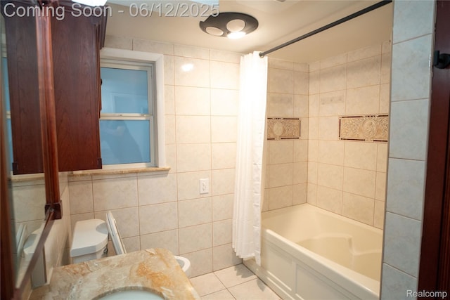 626 Wilwood Rd, Rochester Hills, MI 48309 - full bathroom featuring tile walls, tile patterned floors, shower / tub combo, and vanity