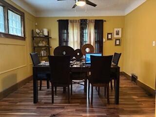 14882 Littlefield St, Detroit, MI 48227 - dining area featuring ceiling fan, baseboards, and wood finished floors