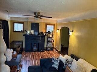 14882 Littlefield St, Detroit, MI 48227 - living area with a ceiling fan, wood finished floors, plenty of natural light, and arched walkways