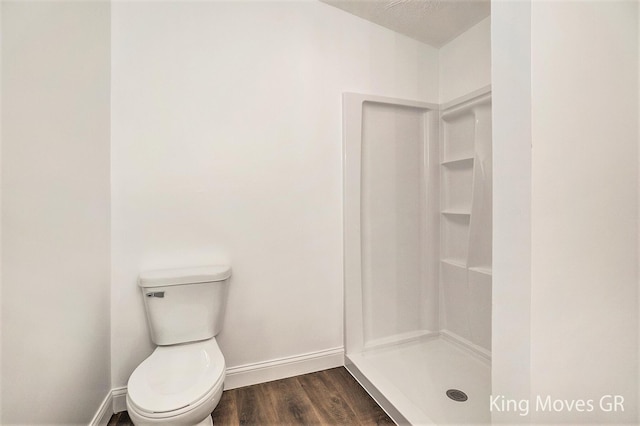 11690 21 Mile Rd NE, Sand Lake, MI 49343 - full bath with a shower stall, baseboards, toilet, and wood finished floors