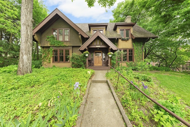 1706 S University Ave, Ann Arbor, MI 48104 - view of front facade with a chimney, stucco siding, and roof with shingles