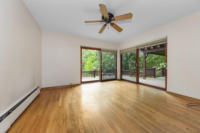 1706 S University Ave, Ann Arbor, MI 48104 - unfurnished room featuring a baseboard radiator, wood finished floors, baseboards, and a ceiling fan