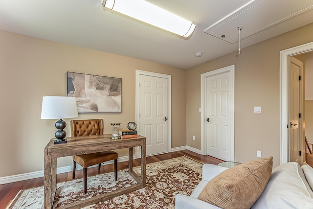 4297 Upper Glade Ct, Ann Arbor, MI 48103 - office featuring attic access, baseboards, and wood finished floors